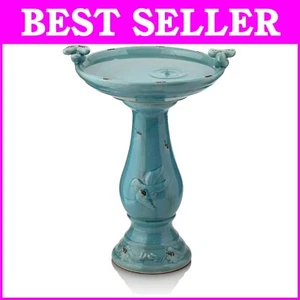 Gorgeous 25" Tall Outdoor Ceramic Birdbath with Two Charming Bird Figurines - Picture 1 of 11