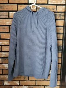 Sun + Stone Hoodie Herren Gr. Large Strickpullover grau und blau Kordelzug - Bild 1 von 11