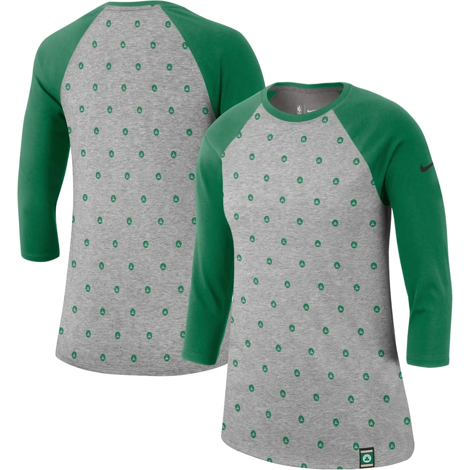 Camiseta raglán manga 3-4 para mujer Boston Celtics Nike logotipo estampado integral rendimiento Foto 1 de 1