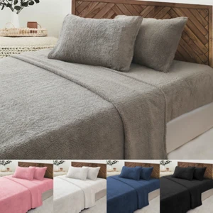 Single/KS/Double/Queen/King Teddy Bear Fleece Soft Warm Fitted Flat Sheet Set - Picture 1 of 11