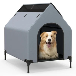 2 x 1 Small Outdoor Elevated Pet House & Comfy Dog Bed, 2 Ventilated Mesh Window - Picture 1 of 10