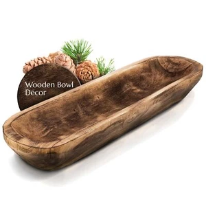 Wooden Dough Bowl for Decor - 17¾ in Long Hand Carved Paulownia, Large Rust - Picture 1 of 7