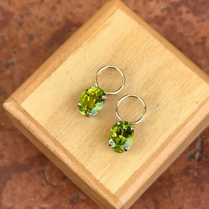 Custom 14KT Yellow Gold Peridot Oval Earring Charms Add To hoops Interchangeable - Picture 1 of 6