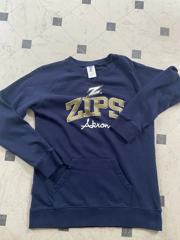 Akron Zips sweatshirt Adult Medium Blue Long Sleeve Front Pocket NCAA Ohio Mens Cover