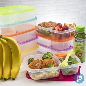 Set of 6 BENTO LUNCH BOX 3 COMPARTMENT FOOD CONTAINERS – STORAGE PREP CONTAINERS - Picture 1 of 8