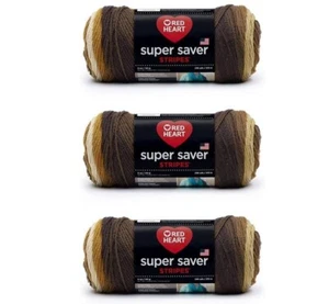 Red Heart Super Saver Yarn, 3 Pack, Latte Stripe 3 Count - Picture 1 of 5