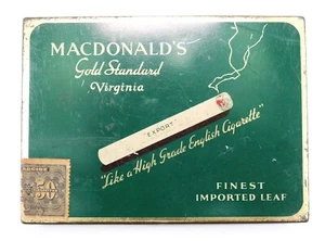 Lata de cigarrillos Virginia estándar de oro Macdonald's de 1950 - exportación canadiense de tabaco - Imagen 1 de 6