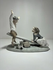 Lladro Children Playing Seesaw Figurine #4867 Boy & Girl with Dog - damaged - Picture 1 of 4