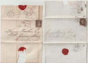 1851 x 2 FRANCOBOLLI LOCALI IN SCATOLA GLASGOW QUEEN STREET & BLU BRIDGE STREET SUB PO - Foto 1 di 2