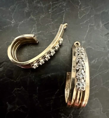 14k Yellow Gold 1/2 Hoop 12 Diamond Women's Stud Earring Jackets Free Studs - Image 1 of 4