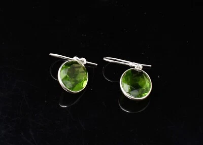 925 Sterling Silver Peridot Handmade Beautiful light weight Earrings ES-1424 - Image 1 of 4
