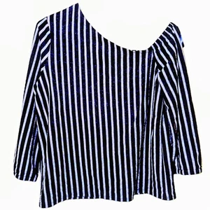 BANANA REPUBLIC Women’s Top Sz Small Blue One Shoulder Striped Blouse 3/4 Sleeve - Picture 1 of 10