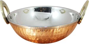 Stainless Steel Hammered Copper Serveware  Karahi Pan Bowls for Indian Food - Picture 1 of 5