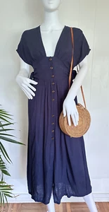 Empire Waist Midi Button Down Dress  with side ties - XS - Picture 1 of 7