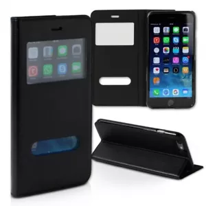 Coque Pour IPHONE 6 Plus Rabat Cuir Silicone Fenêtre Aimant Noir Noire Fenêtre - Photo 1 sur 1
