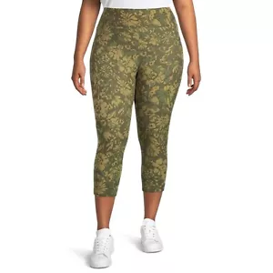 -TERRA & SKY GREEN FLORAL SUEDED CAPRI LEGGINGS HIGH RISE LONG 3X - Picture 1 of 4
