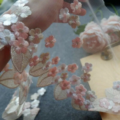 Cortina de vestir de costura de tela de tul de organza con ribete de encaje bordado floral 1M Foto 1 de 4