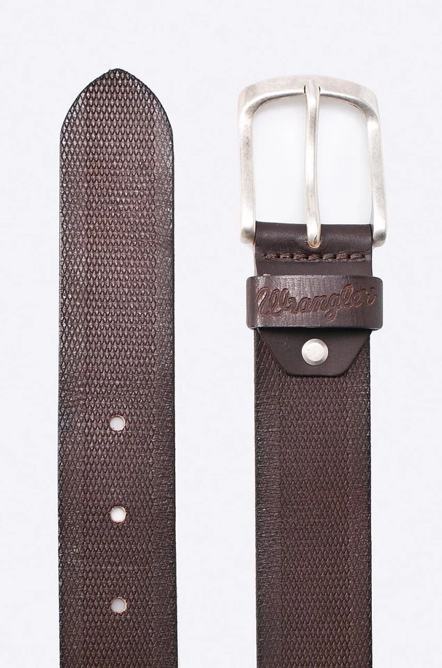 Wrangler Cuero Auténtico Zig Zag Relieve Cinturón de Cuero en Marrón - Imagen 1 de 1