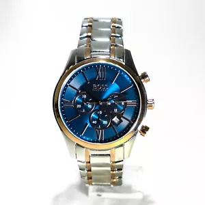Mens 1513321 Two-Tone Chronograph Blue-Dial 43mm Hugo Boss - Picture 1 of 3