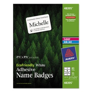 Avery EcoFriendly Adhesive Name Badge Labels 2 1/3 x 3 3/8 White 80/Pack 48395 - Picture 1 of 4