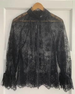 M & S + sienna Miller - Women’s Black Sheer Lace Top / Blouse Size 12 - Picture 1 of 17