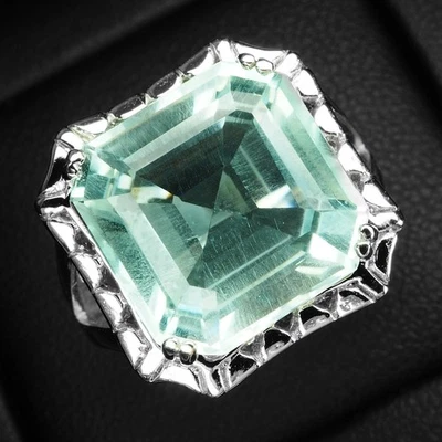 Anillo Estate aguamarina azul helado de 10,75 quilates de plata de ley 925 de oro blanco talla 7,25 Foto 1 de 4
