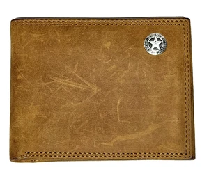 Men's Brown Genuine Leather Wallet Bifold Cowboy Sheriff Star 4.75" x 3.75" NEW - Bild 1 von 12