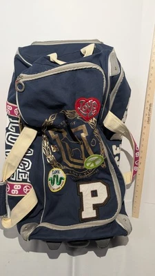 💖 Rare Vintage Victoria’s Secret PINK Rolling Duffle – Navy Varsity Patch Bag💖 - Image 1 of 4