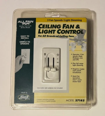 Hunter ALL FAN 通用吊扇和灯控制 27182 白色 - 3 速 — 第 1/3 张图片