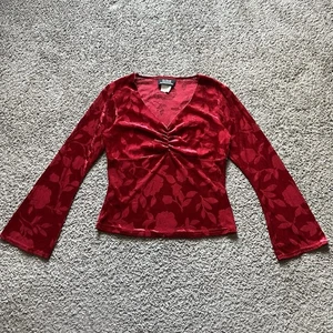 Top Vintage Años 90 Y2K Rojo Floral Terciopelo Manga Campana Romántico Grunge Bruja Gótica - Imagen 1 de 4
