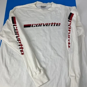 VTG Gildan Corvette Long Sleeve Shirt Spell Out Mens Size XL White Vintage Car - Picture 1 of 8