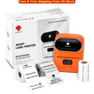 Phomemo M110 Portable Thermal Label Printer Mobile Barcode Printer+3 Rolls Paper - Picture 1 of 12