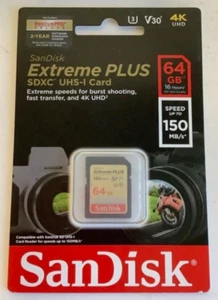 NEW SanDisk SDSDXW6-064G-ANCIN Extreme PLUS 64GB SDXC UHS-I Memory Card - Picture 1 of 3