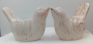 Pier One Sitting Birds Tealight Candle Holder Figurines White Brown Set of 2 Vtg - Picture 1 of 12