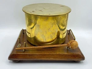 WW1 German Trench Art Shell Dinner Gong Nicely Mounted On An Oak Mount - Picture 1 of 19