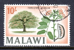 MALAWI — SCOTT 50 — 1967 10/- AFZELIA TREE, WMK. 357 — USED — SCV $18 - Picture 1 of 2