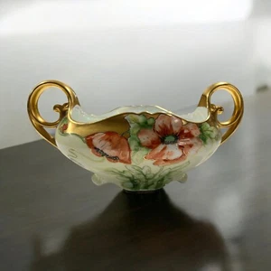 Antiguo centro de mesa de flores pintado a mano Viena Austria asas doradas, cuenco dorado - Imagen 1 de 24