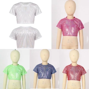 Unisex Kids T-shirt Short Sleeve Top Performance Dancewear Stage Streetwear - Picture 1 of 85