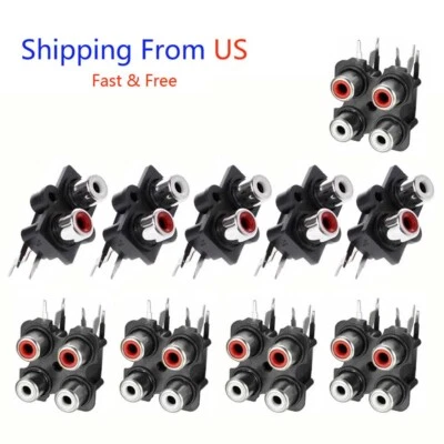 5pcs PCB Panel Mount 2/4 Way RCA Socket Female Jack Audio Connector Black 6pins - Image 1 of 4