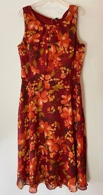 R&K Dress Floral Sleeveless Red Orange Size 8 - Image 1 of 4