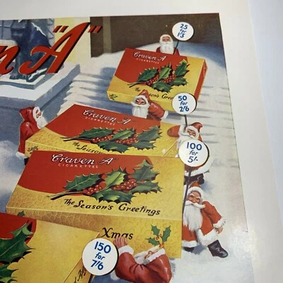 1938 Craven A Cigarette Ad Santa Claus Navidad ¡Súper gráficos nombre perfecto! Foto 1 de 4