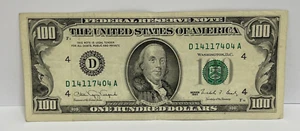 Series 1990 US One Hundred Dollar Bill $100 ~ Cleveland ~ D 14117404 A - Picture 1 of 4