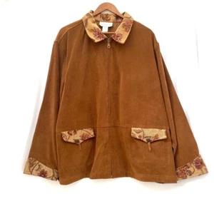 Susan Graver Style Womens Faux Suede Western Jacket Sz 2X Brown Floral Tapestry - Picture 1 of 14