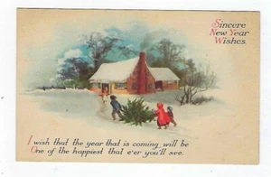1919 Postal de Año Nuevo Cantado Wolf #11 Obtener el Árbol de Navidad - Imagen 1 de 2