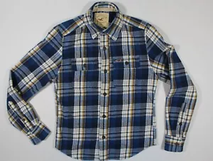 HOLLISTER S MEN’S LONG SLEEVE HEAVYWEIGHT FLANNEL FITTED SHIRT BLUE PLAID - Picture 1 of 6