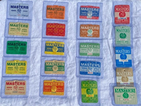 Masters Golf Badge Ticket Collection 1966-1985, 20 Badges, Augusta National Cover