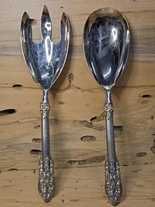 Antique Salad Serving Set Utensils Silver Plate 11" H638 - Picture 1 of 6