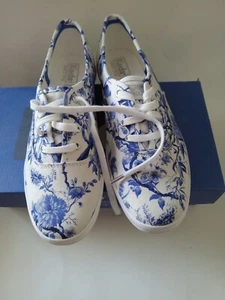 Keds® Champion Sneakers Talbots Exclusive Tree Toile White Blue Size 7.5 New Box - Picture 1 of 10