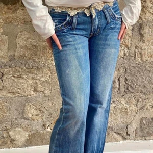 vintage embellished low rise jeans y2k fairy coquette ballet lace - Picture 1 of 6