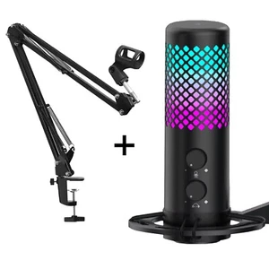 Micro USB Gaming RGB avec bras, filtre anti-pop intégré PC PS4 PS5 Mac Streaming - Zdjęcie 1 z 6